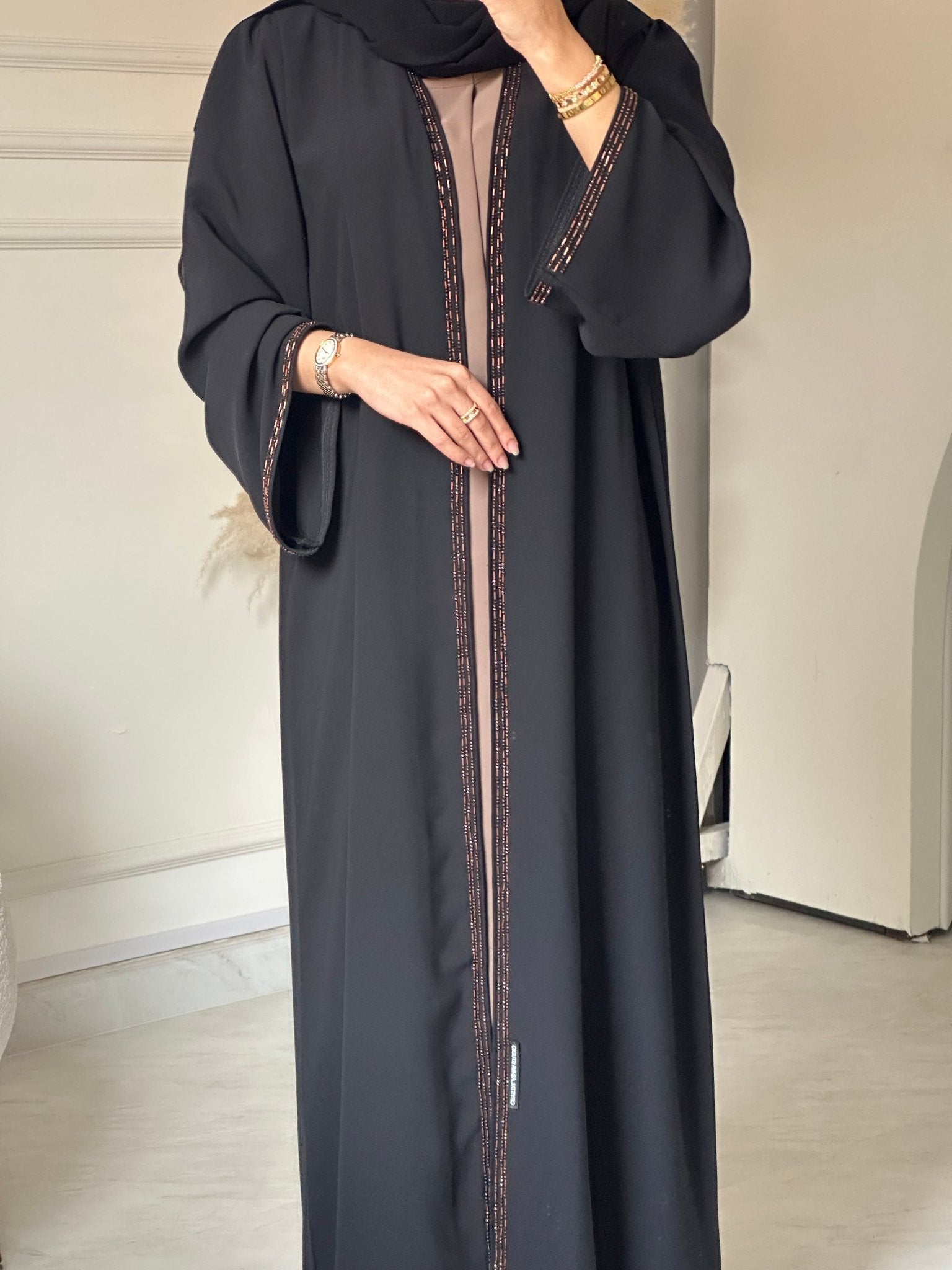 C 0795 Black Beaded Abaya