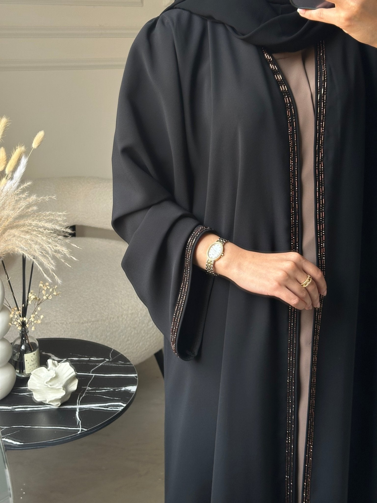 C 0795 Black Beaded Abaya