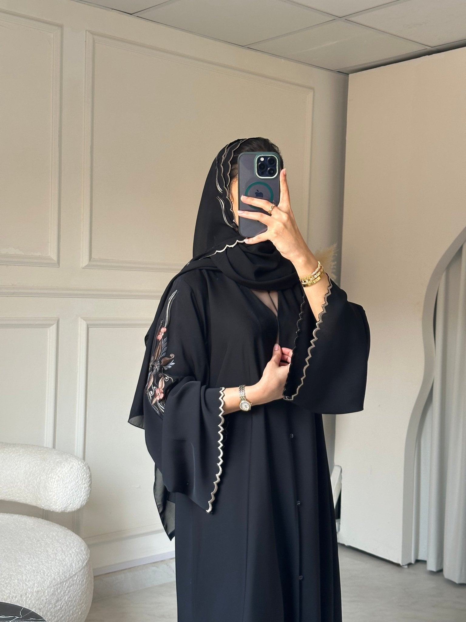 C 0798 Black Embroidered Abaya