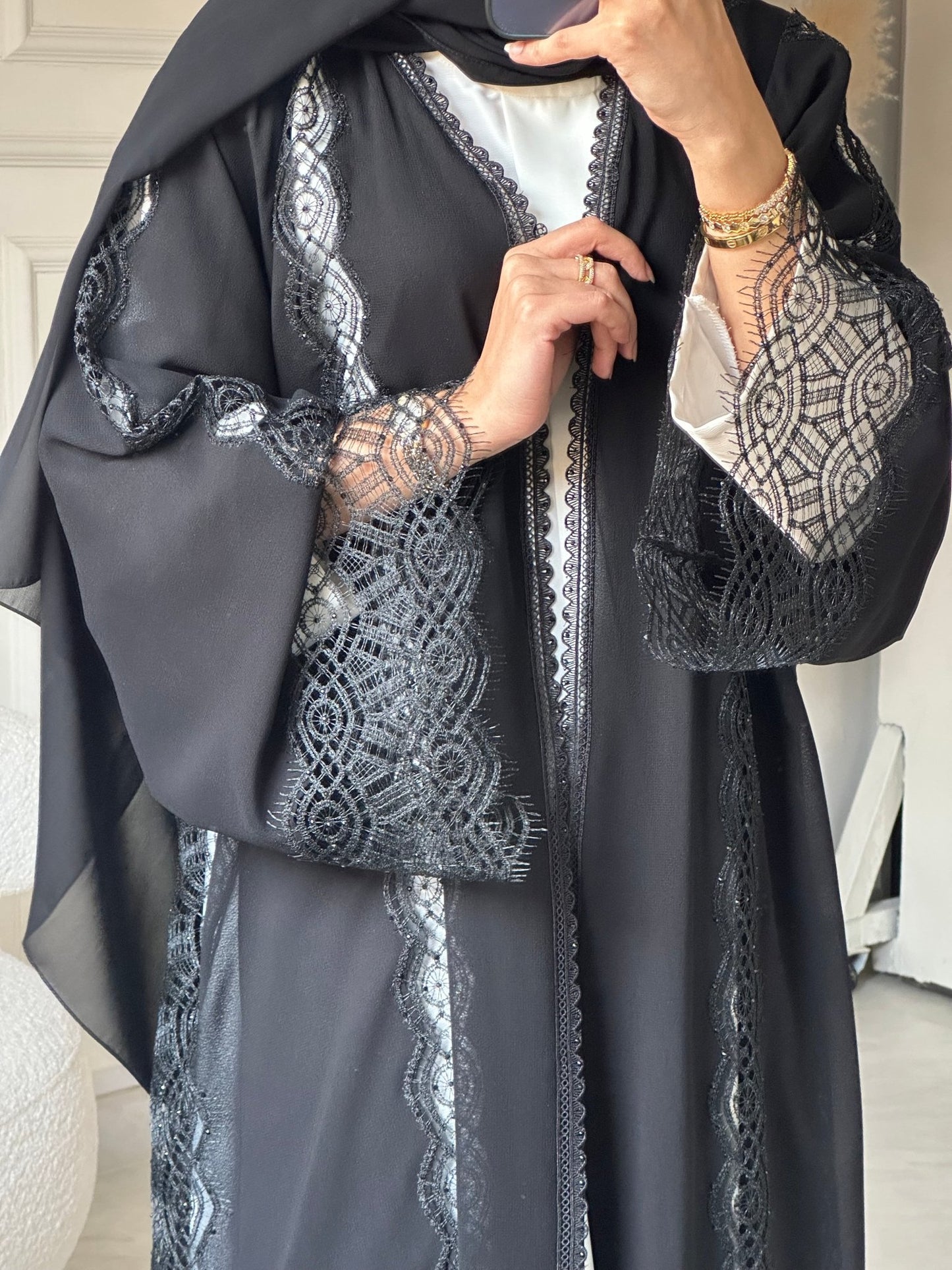 C 0799 Black Lace Abaya