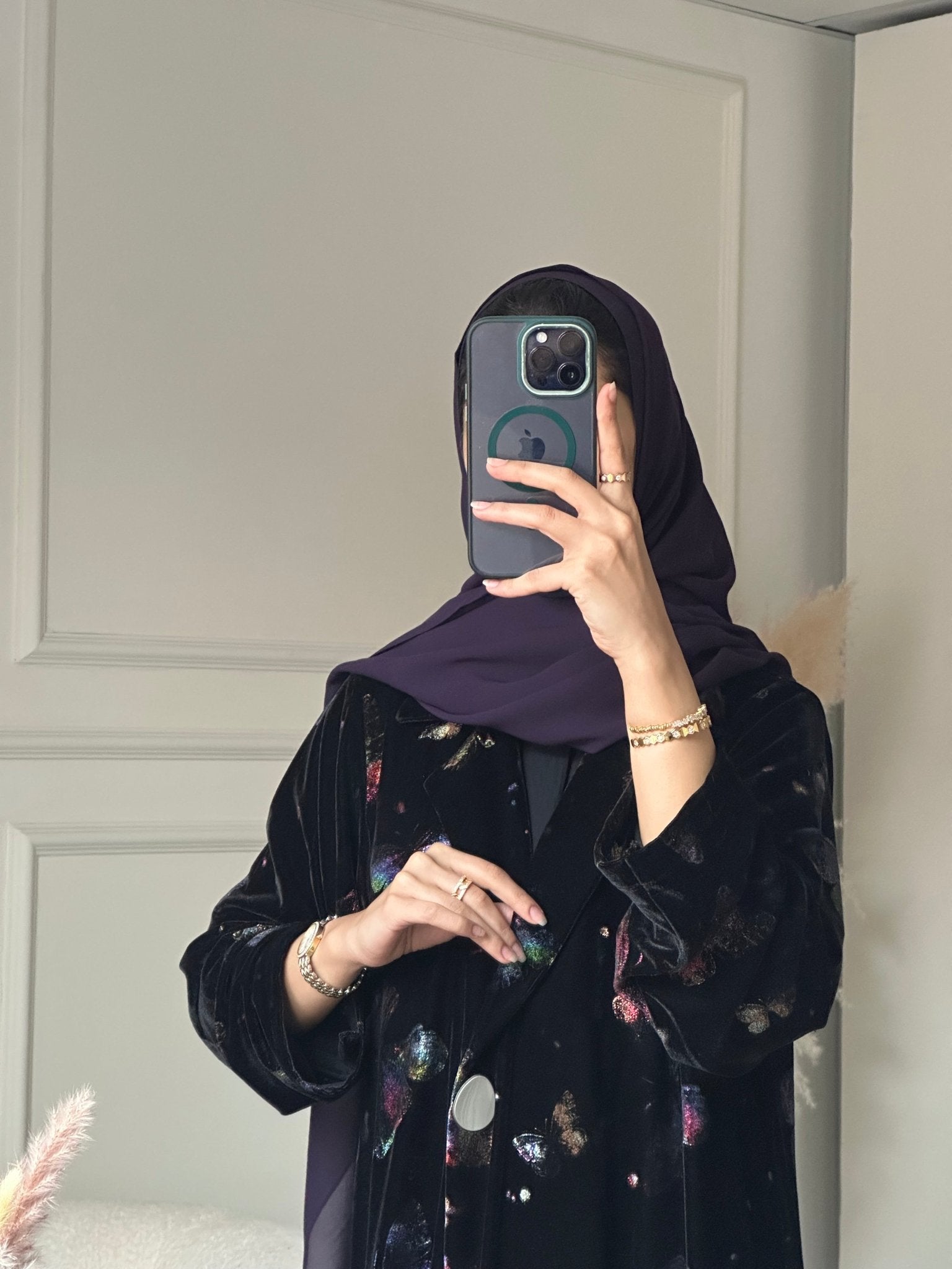 C 0800 Black Butterfly Velvet Abaya