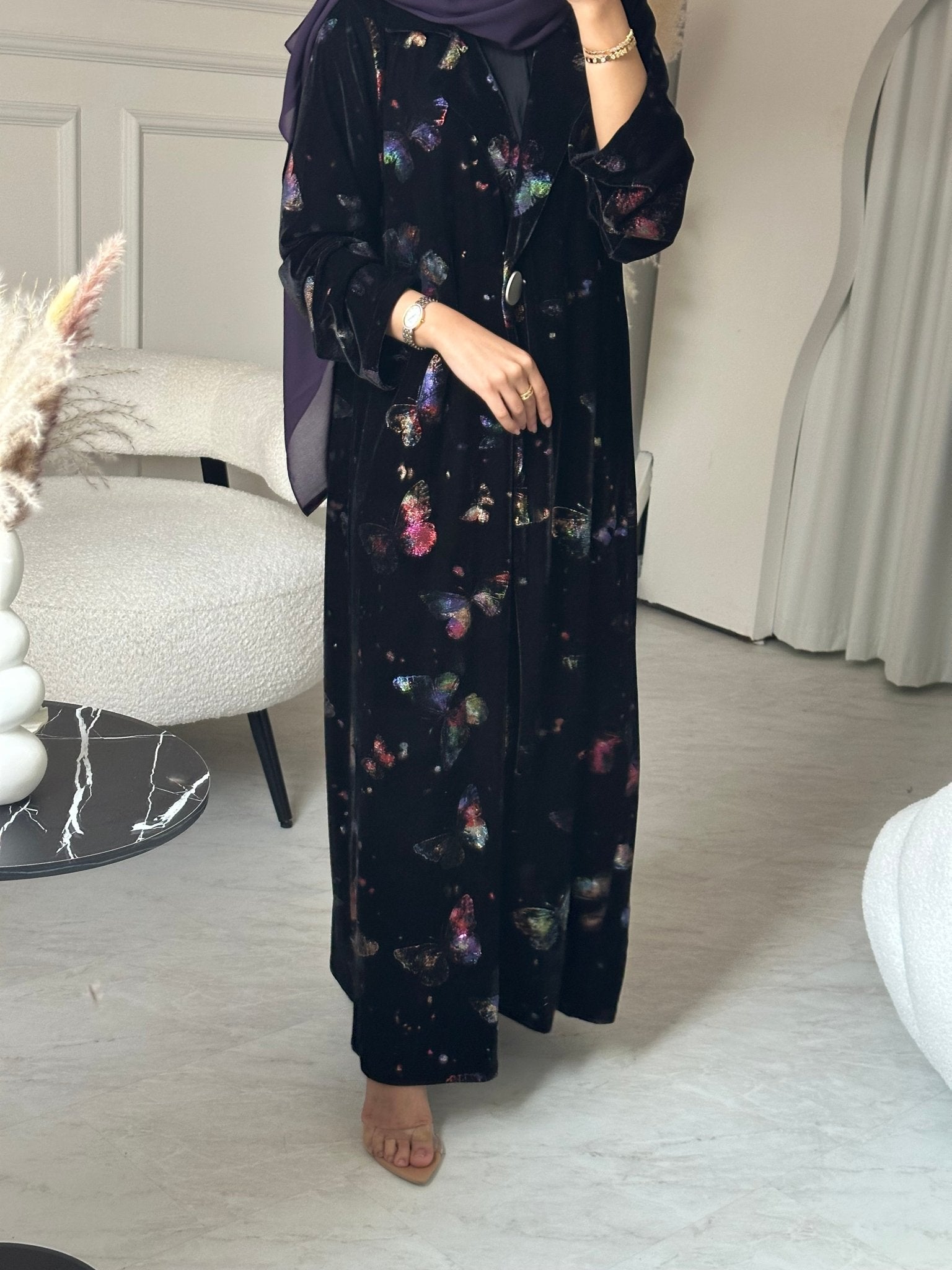 C 0800 Black Butterfly Velvet Abaya