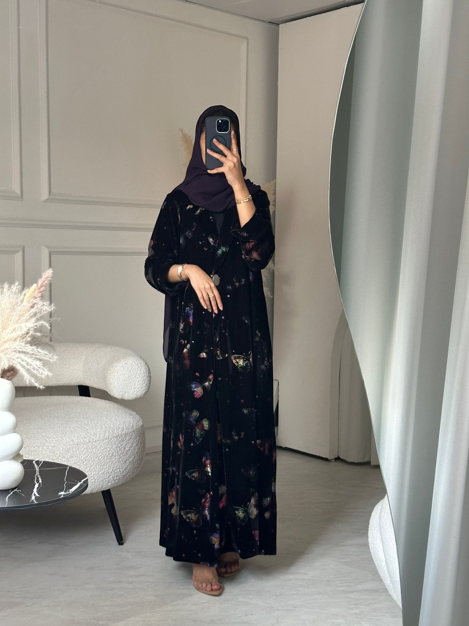 C 0800 Black Butterfly Velvet Abaya