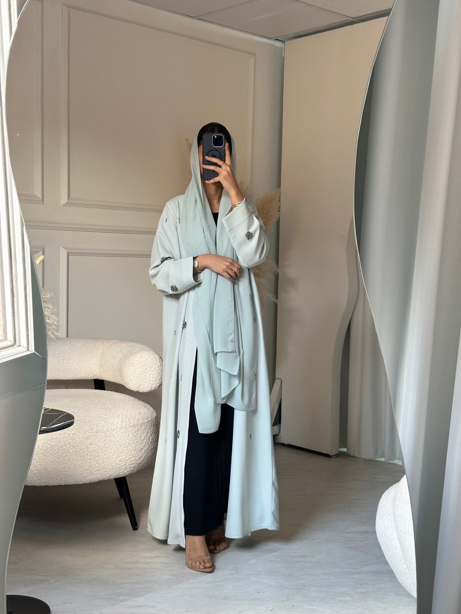 C 0801 Mint Beaded Abaya
