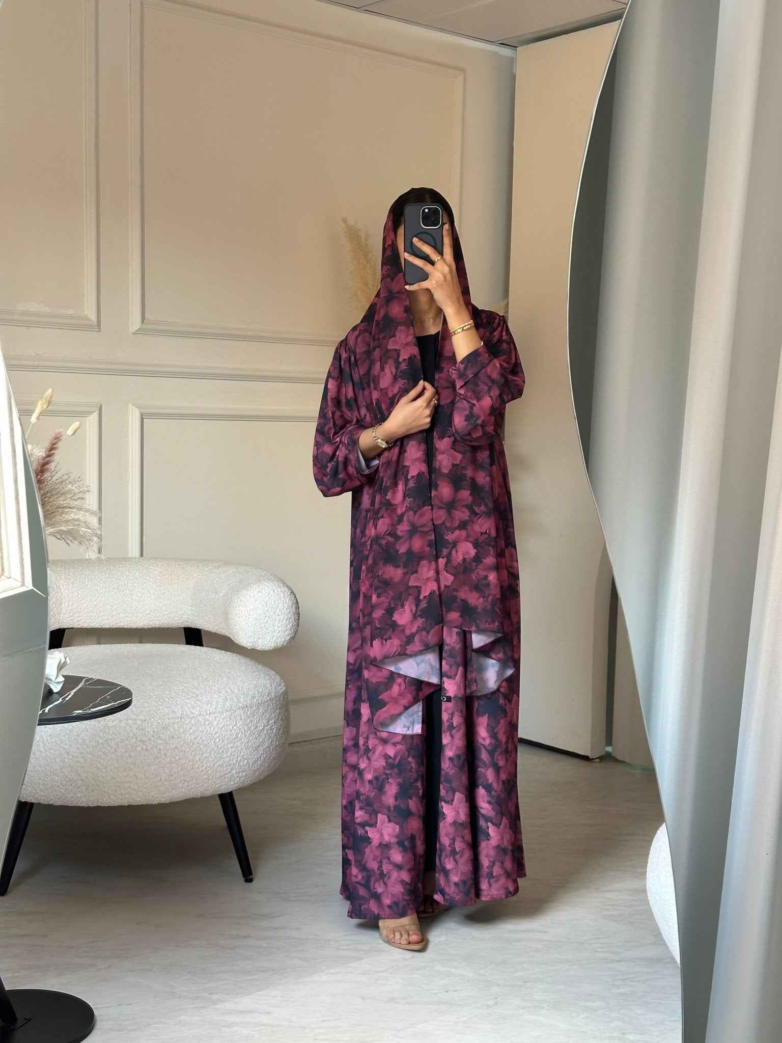 C 0804 Fuchsia Printed Abaya