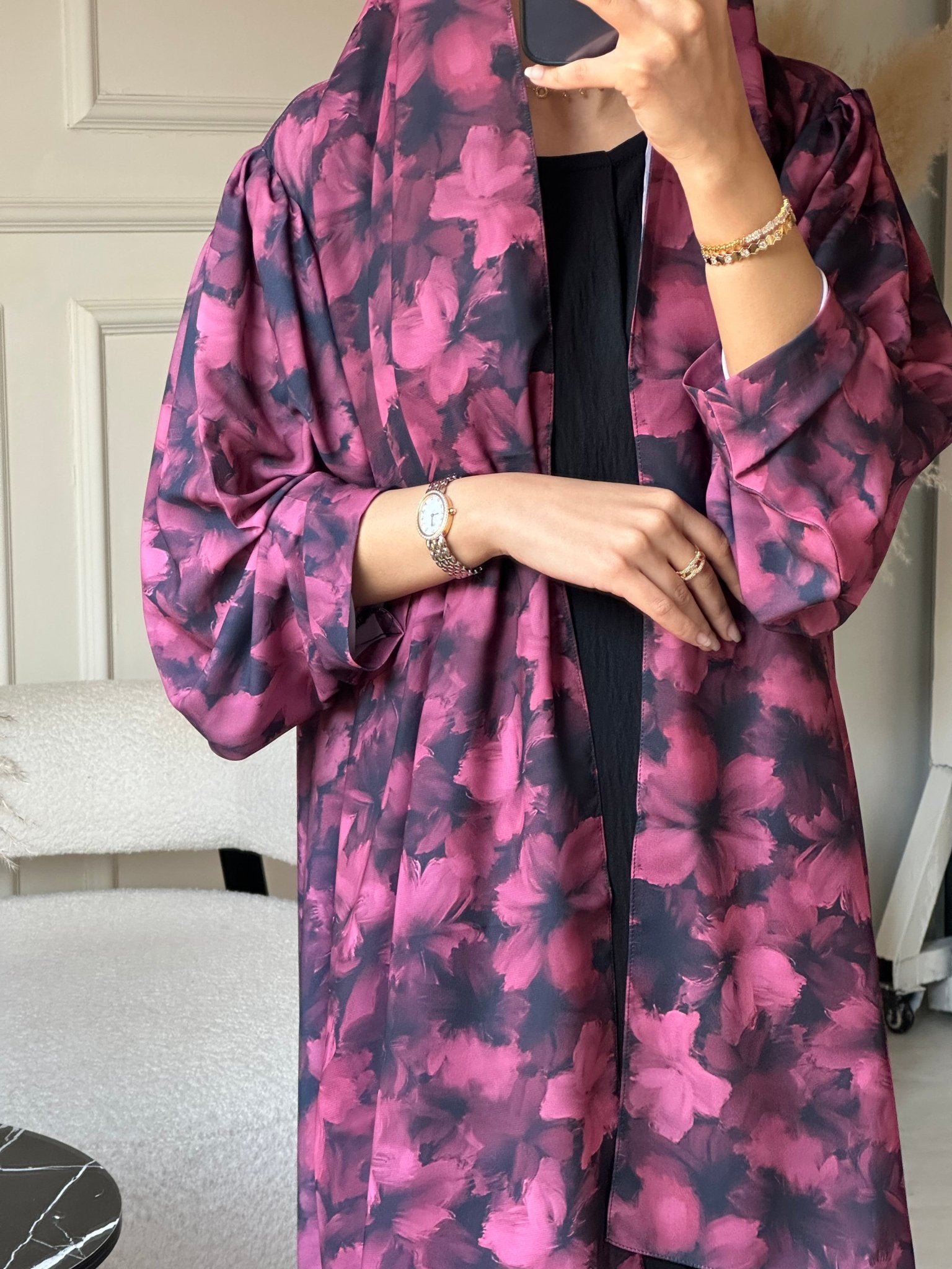 C 0804 Fuchsia Printed Abaya