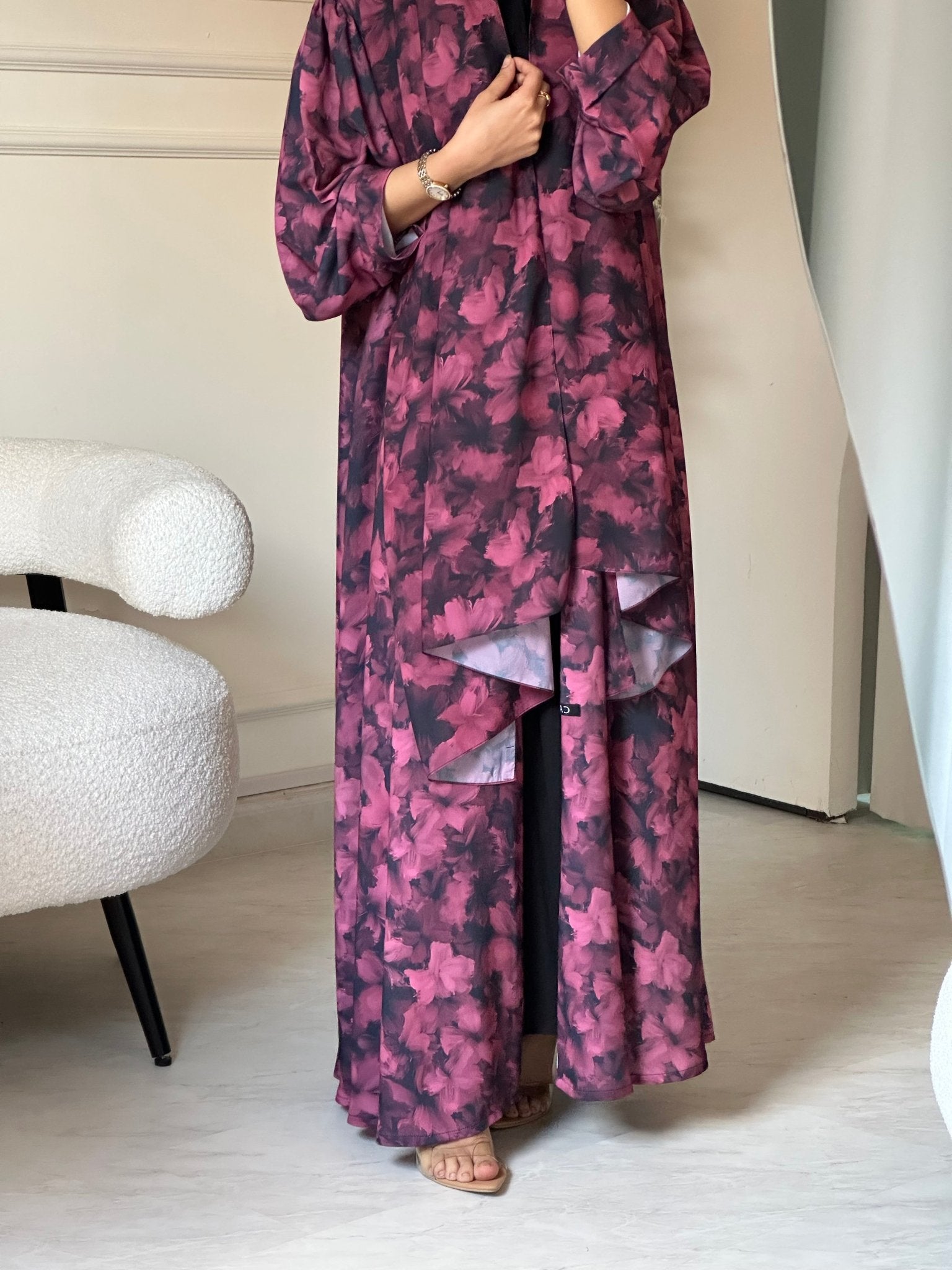 C 0804 Fuchsia Printed Abaya
