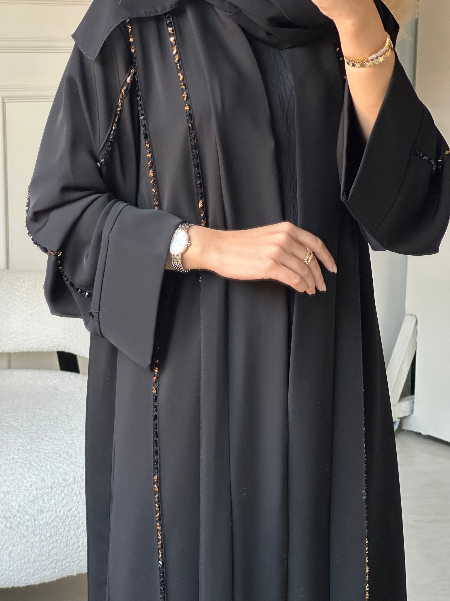 C 0806 Black Beaded Abaya