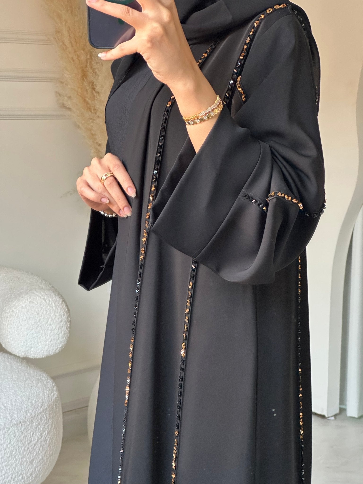 C 0806 Black Beaded Abaya