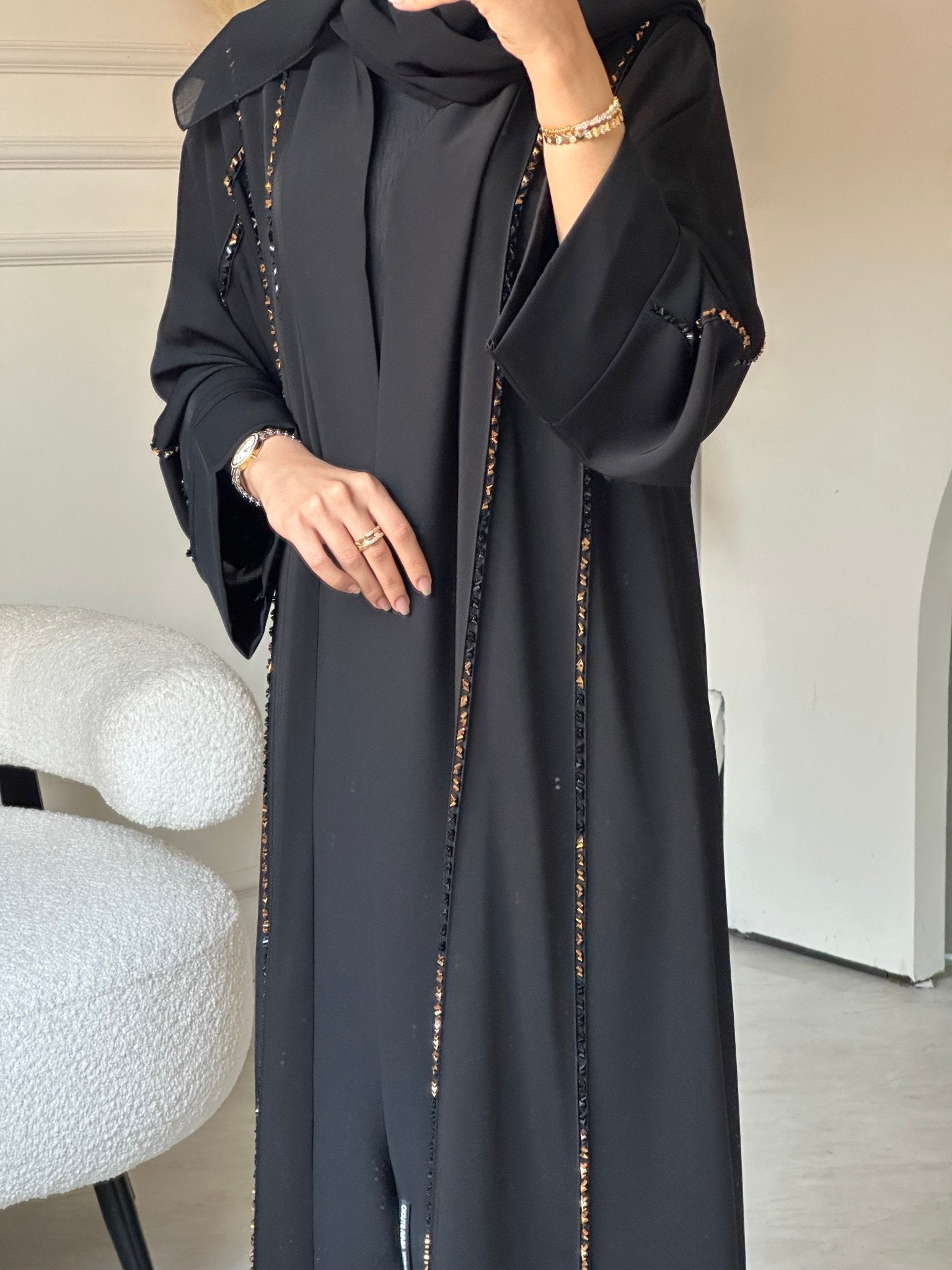 C 0806 Black Beaded Abaya