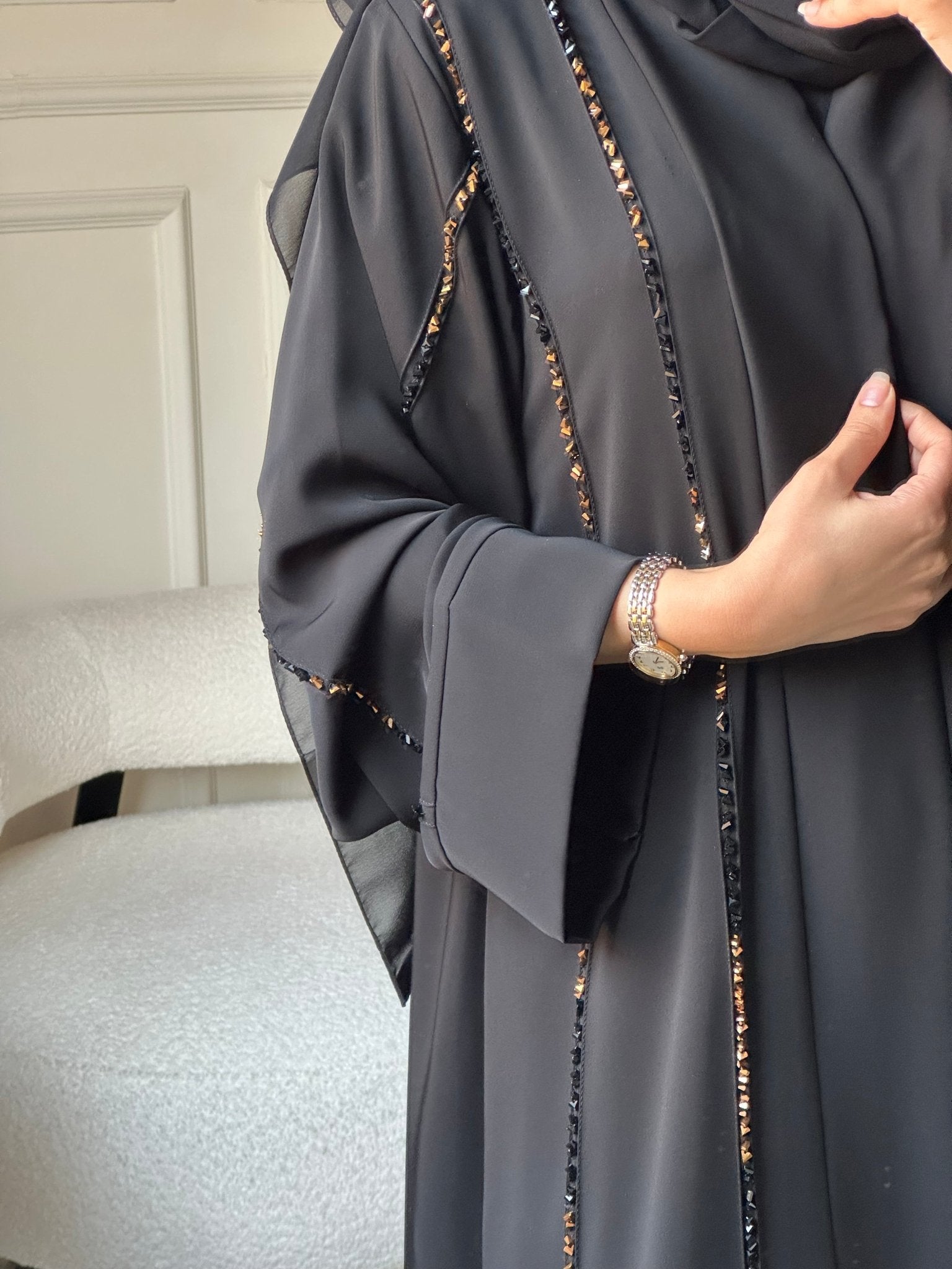 C 0806 Black Beaded Abaya