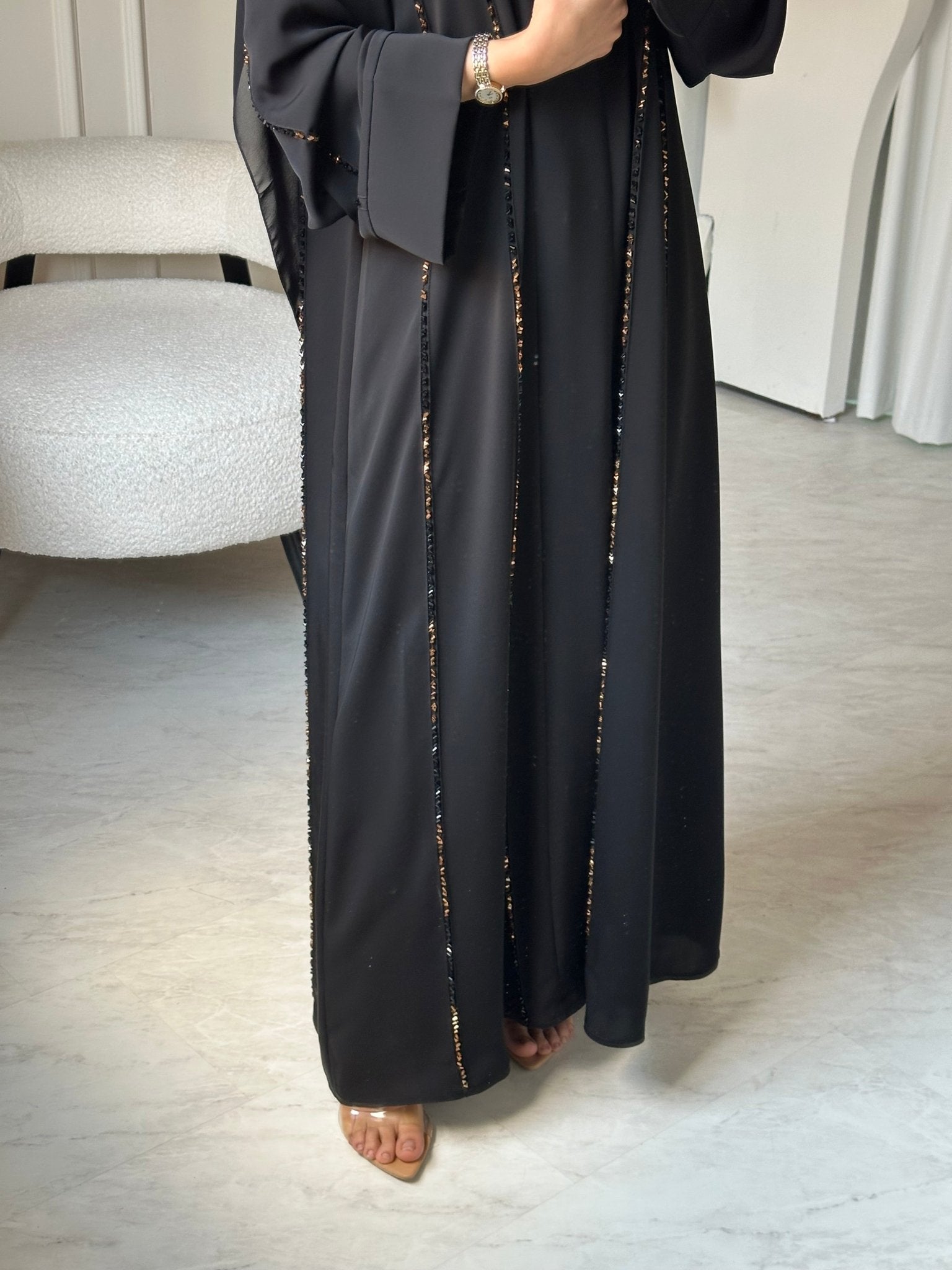 C 0806 Black Beaded Abaya