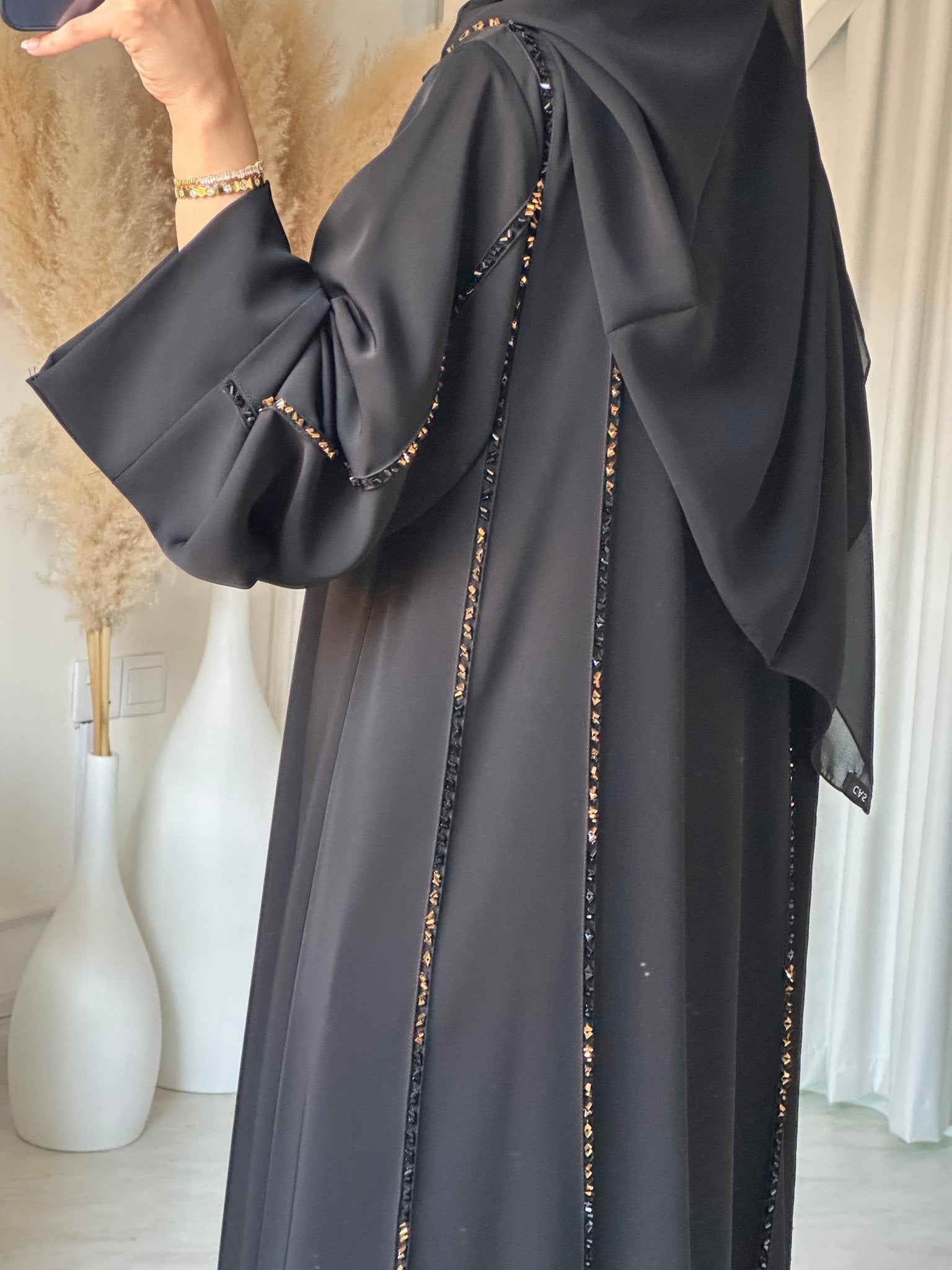 C 0806 Black Beaded Abaya
