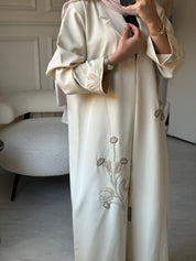 C 0810 Cream Beaded Abaya