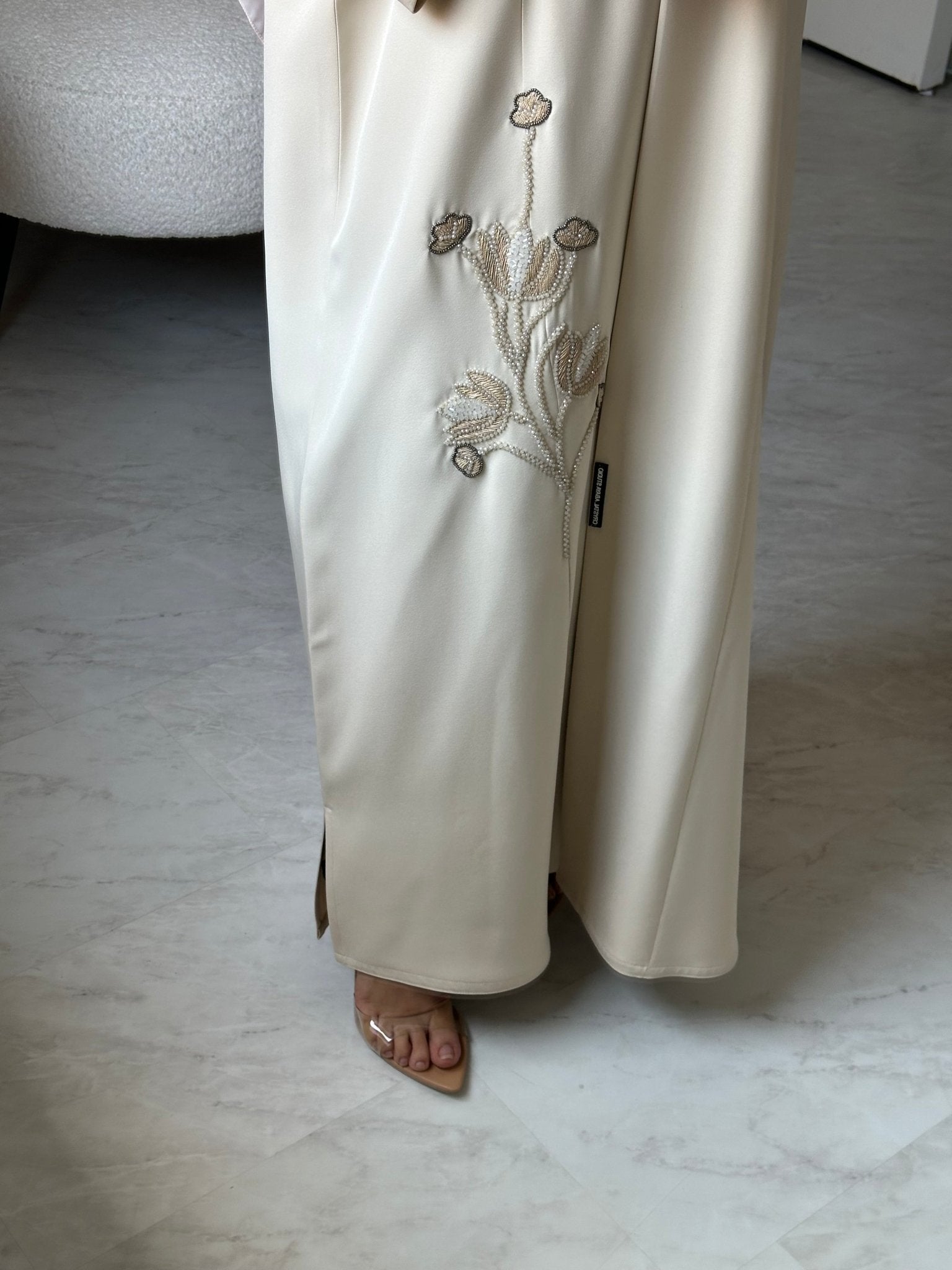 C 0810 Cream Beaded Abaya