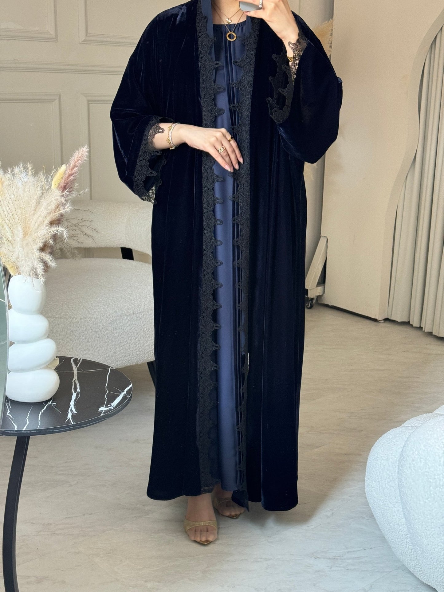 C 0812 - 01 Blue Velvet Lace Abaya