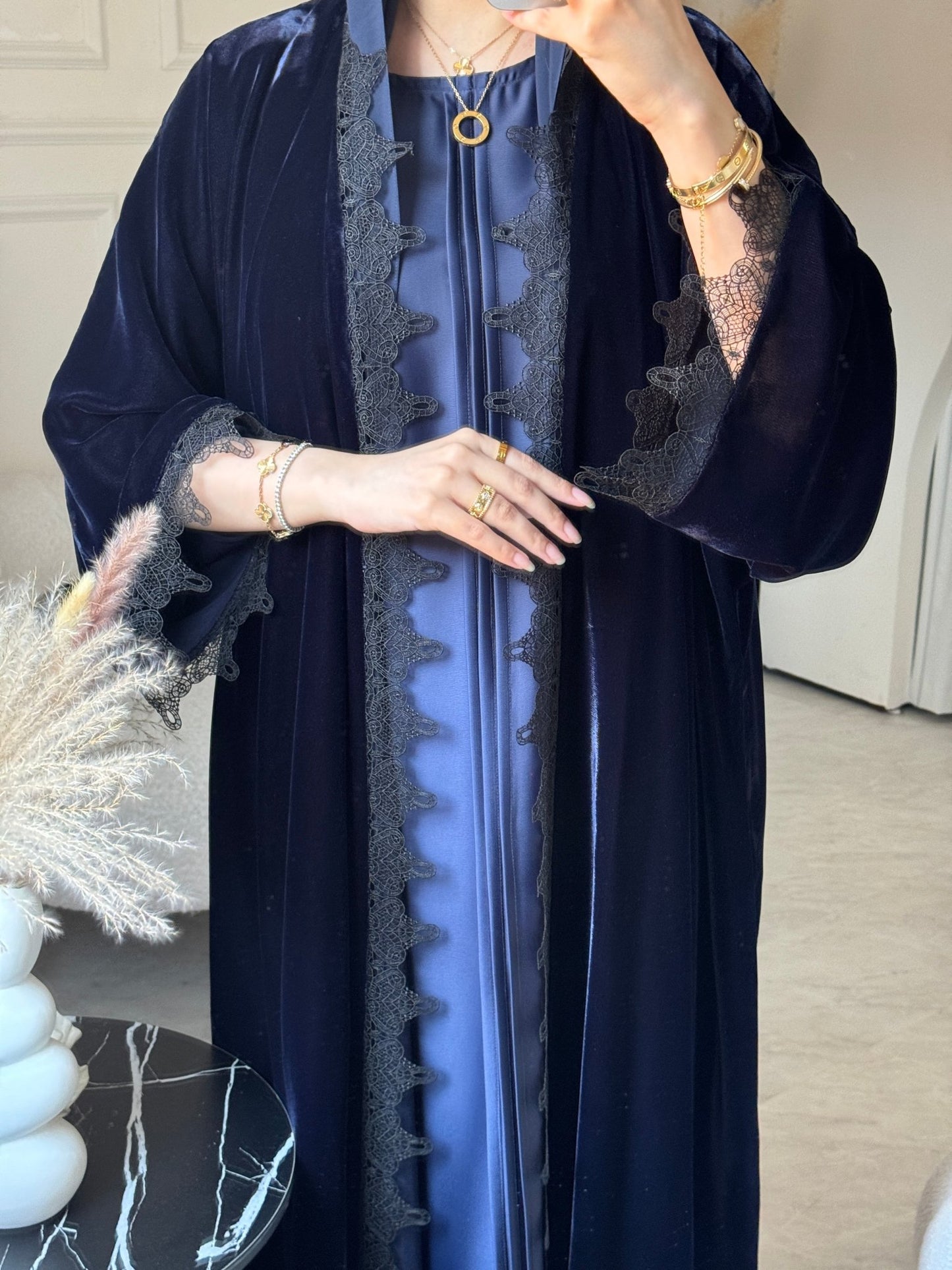 C 0812 - 01 Blue Velvet Lace Abaya