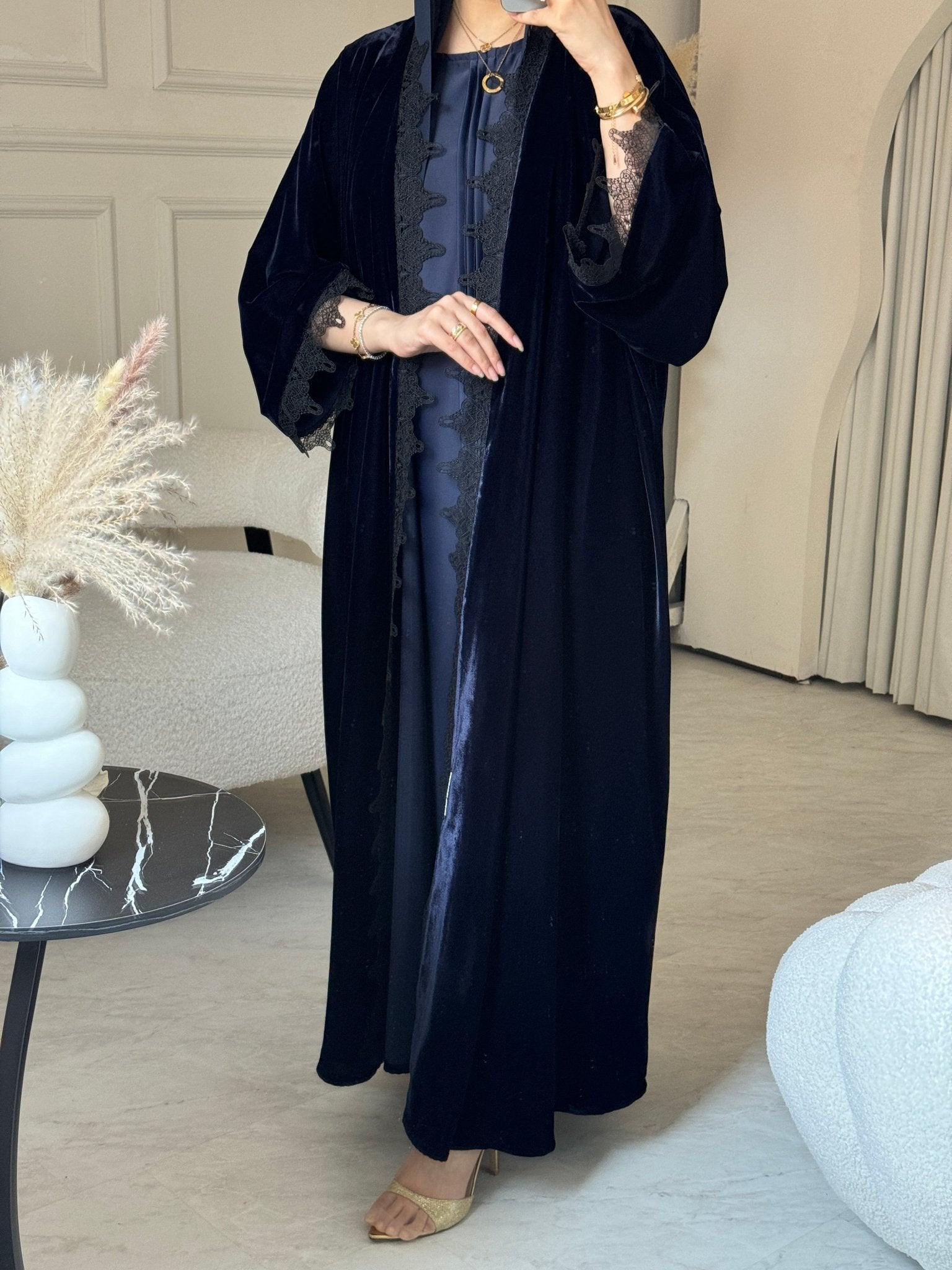 C 0812 - 01 Blue Velvet Lace Abaya