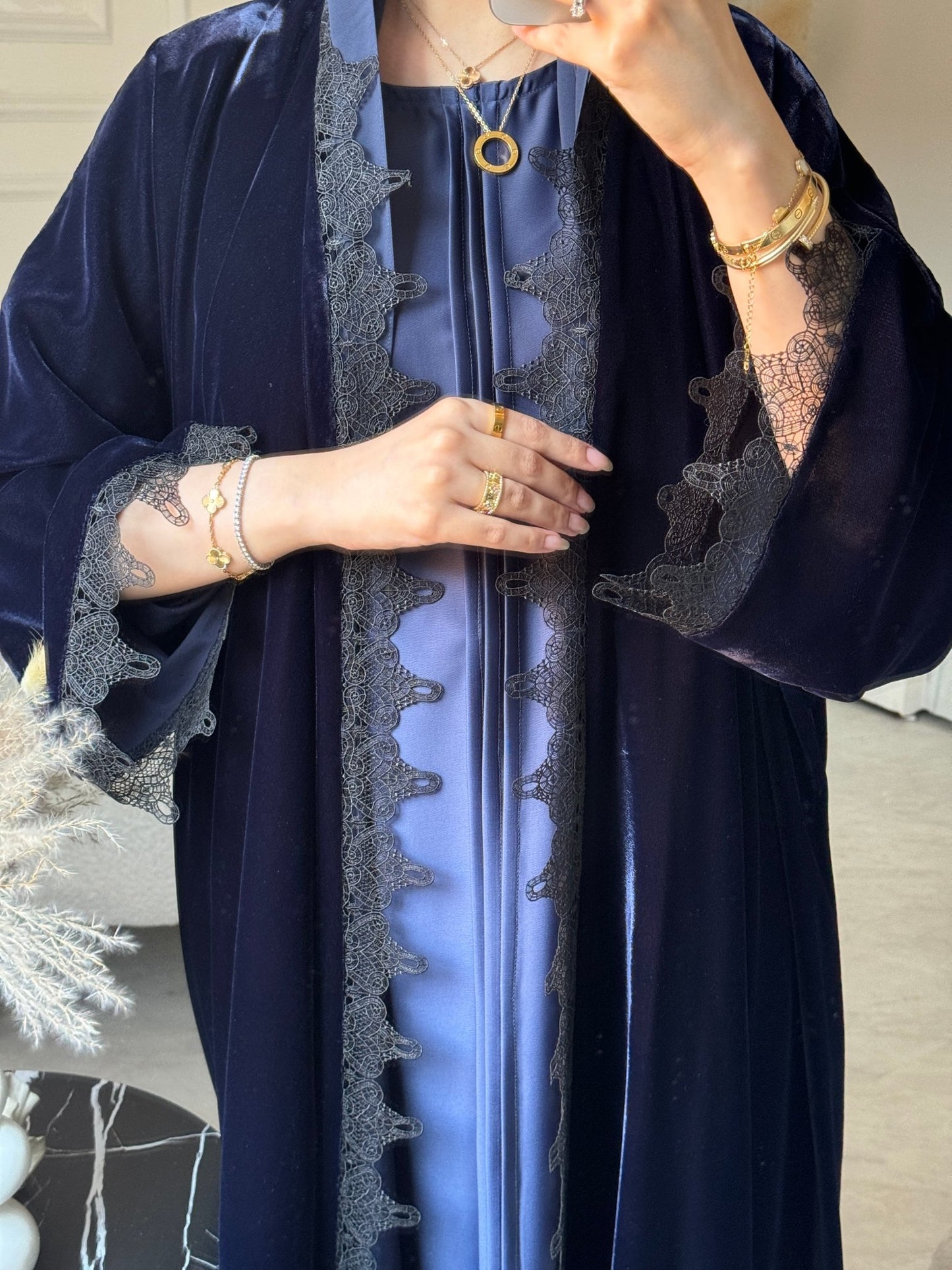 C 0812 - 01 Blue Velvet Lace Abaya