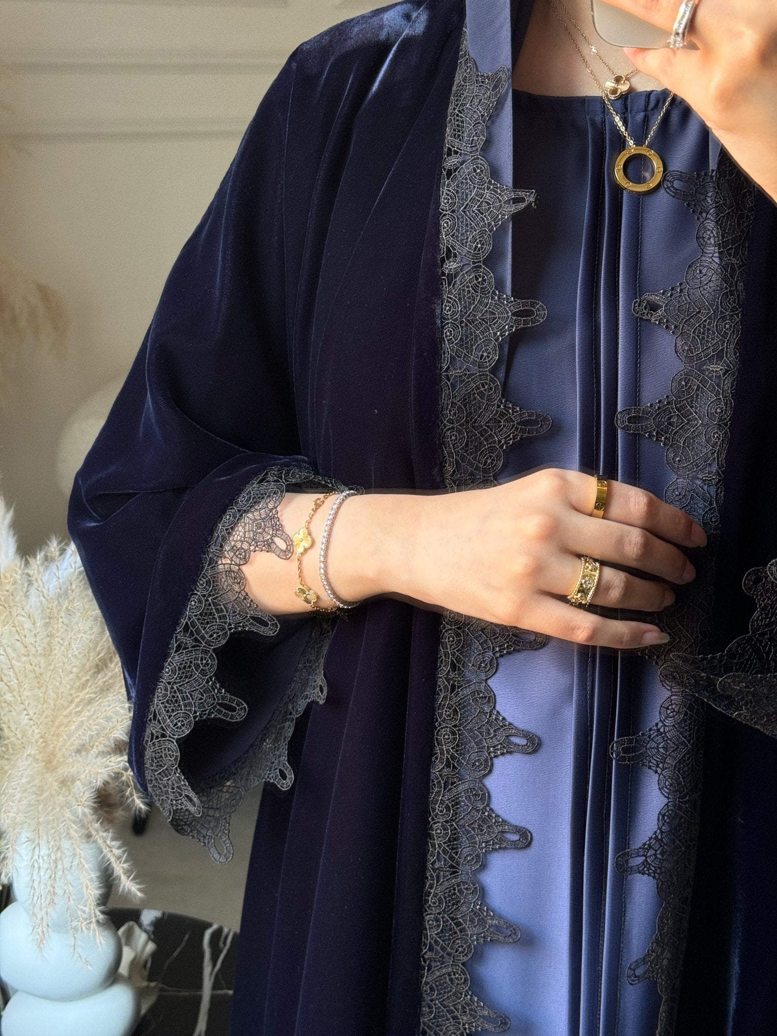 C 0812 - 01 Blue Velvet Lace Abaya