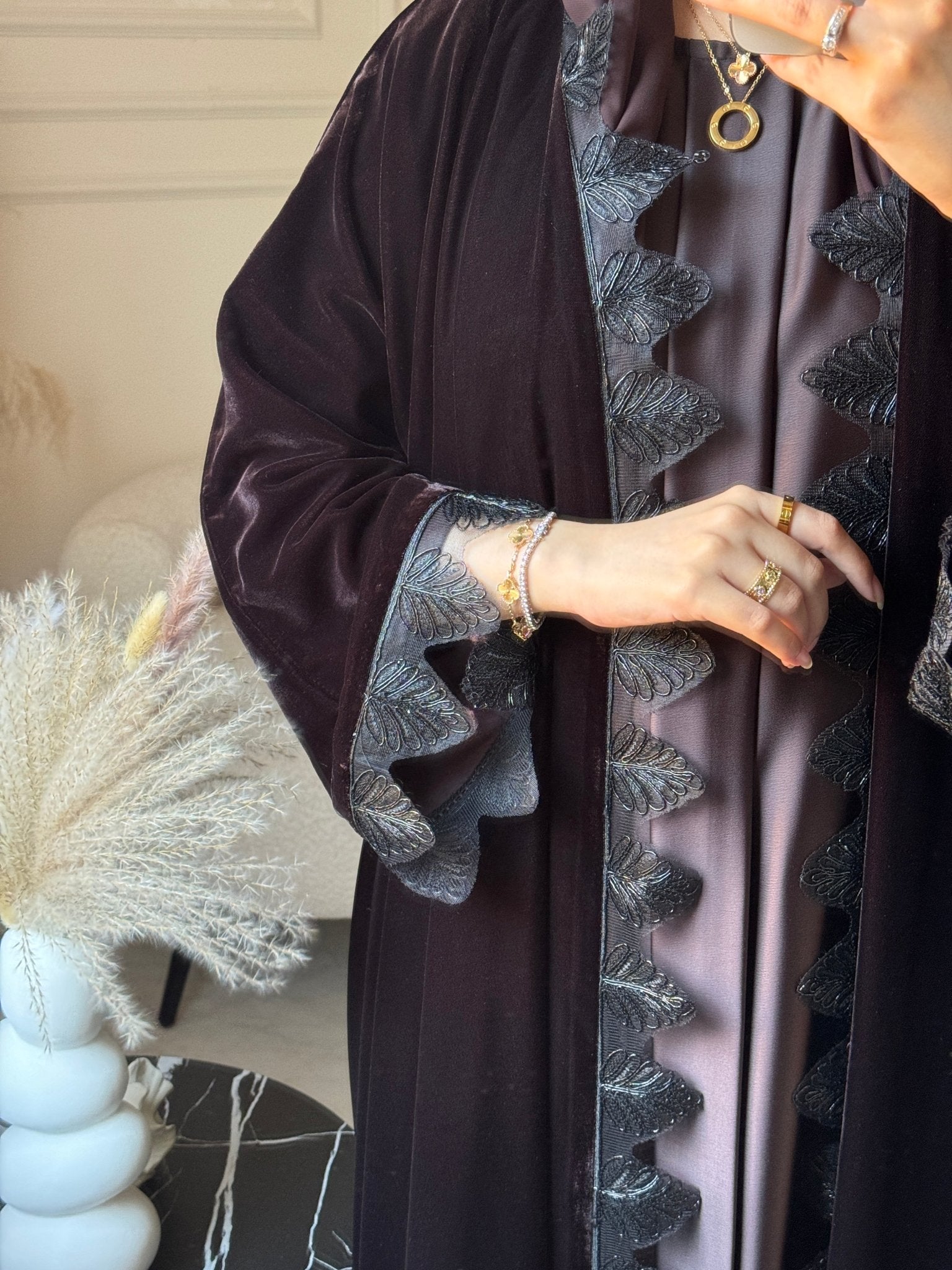 C 0812 - 02 Brown Velvet Lace Abaya