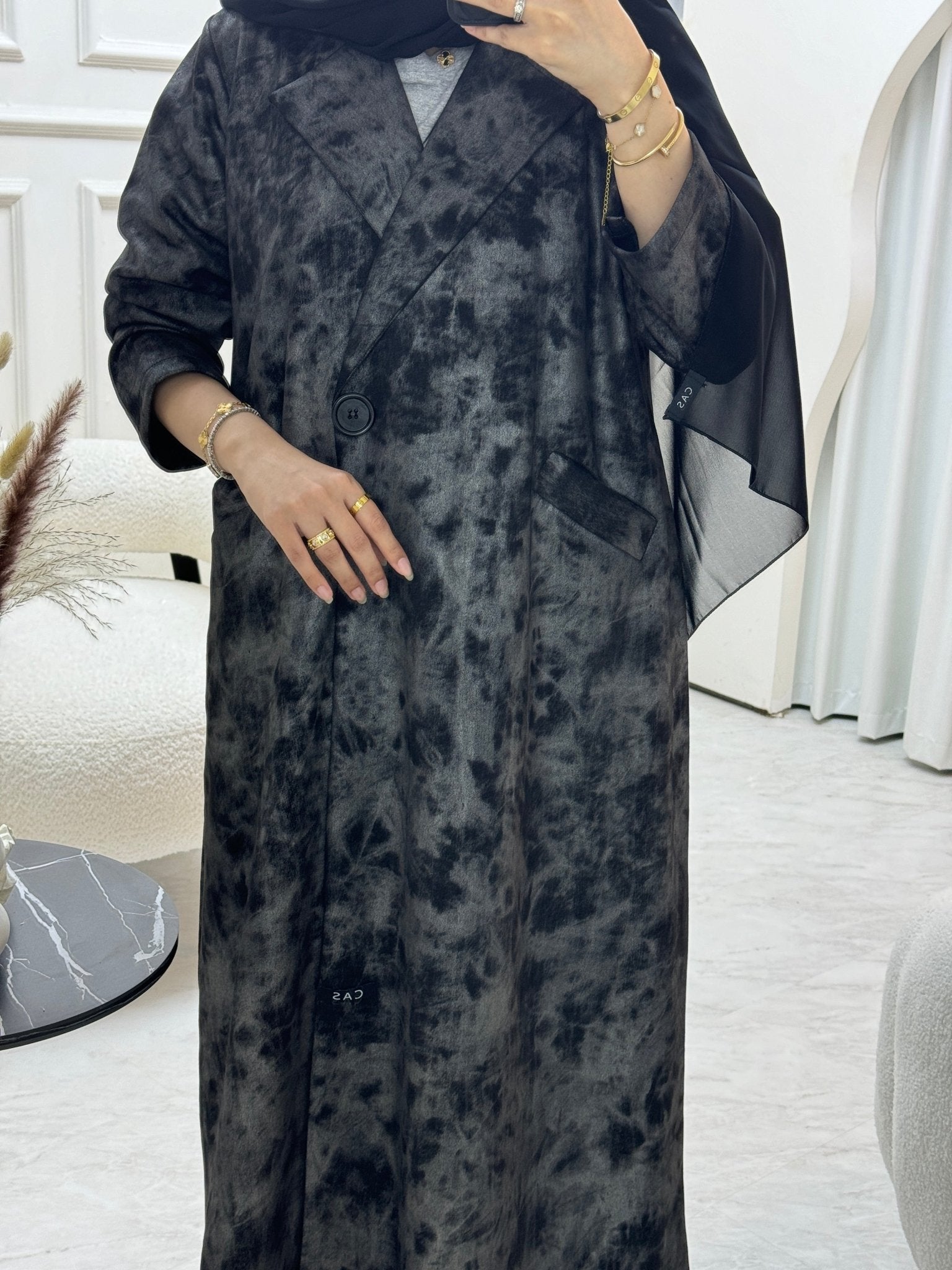 C 0817 - 01 Grey Printed Coat Abaya