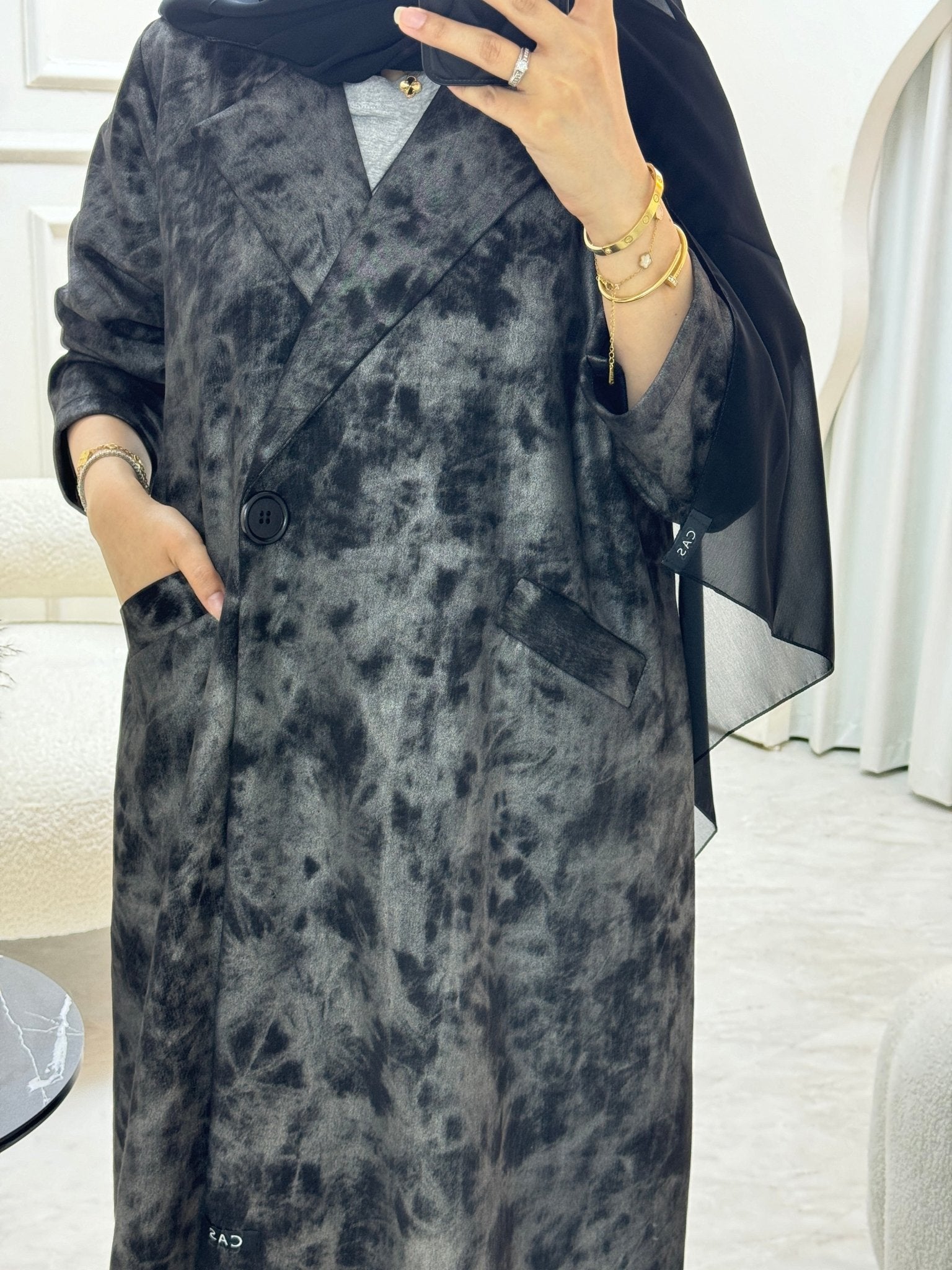 C 0817 - 01 Grey Printed Coat Abaya