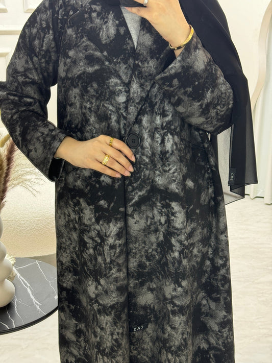 C 0817 - 02 Grey Printed Coat Abaya