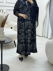 C 0817 - 02 Grey Printed Coat Abaya
