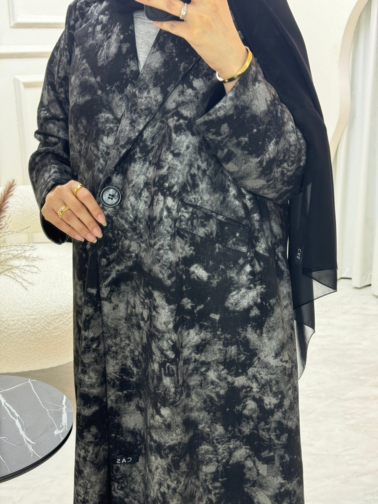 C 0817 - 02 Grey Printed Coat Abaya