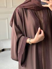 C 0822 Dark Brown Lace Abaya