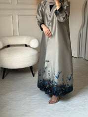 C 0823 - 01 Beige Floral Printed Abaya