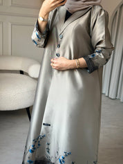 C 0823 - 01 Beige Floral Printed Abaya