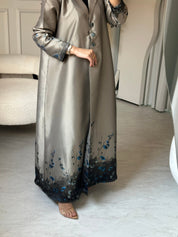 C 0823 - 01 Beige Floral Printed Abaya