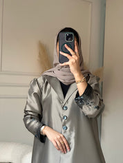 C 0823 - 01 Beige Floral Printed Abaya