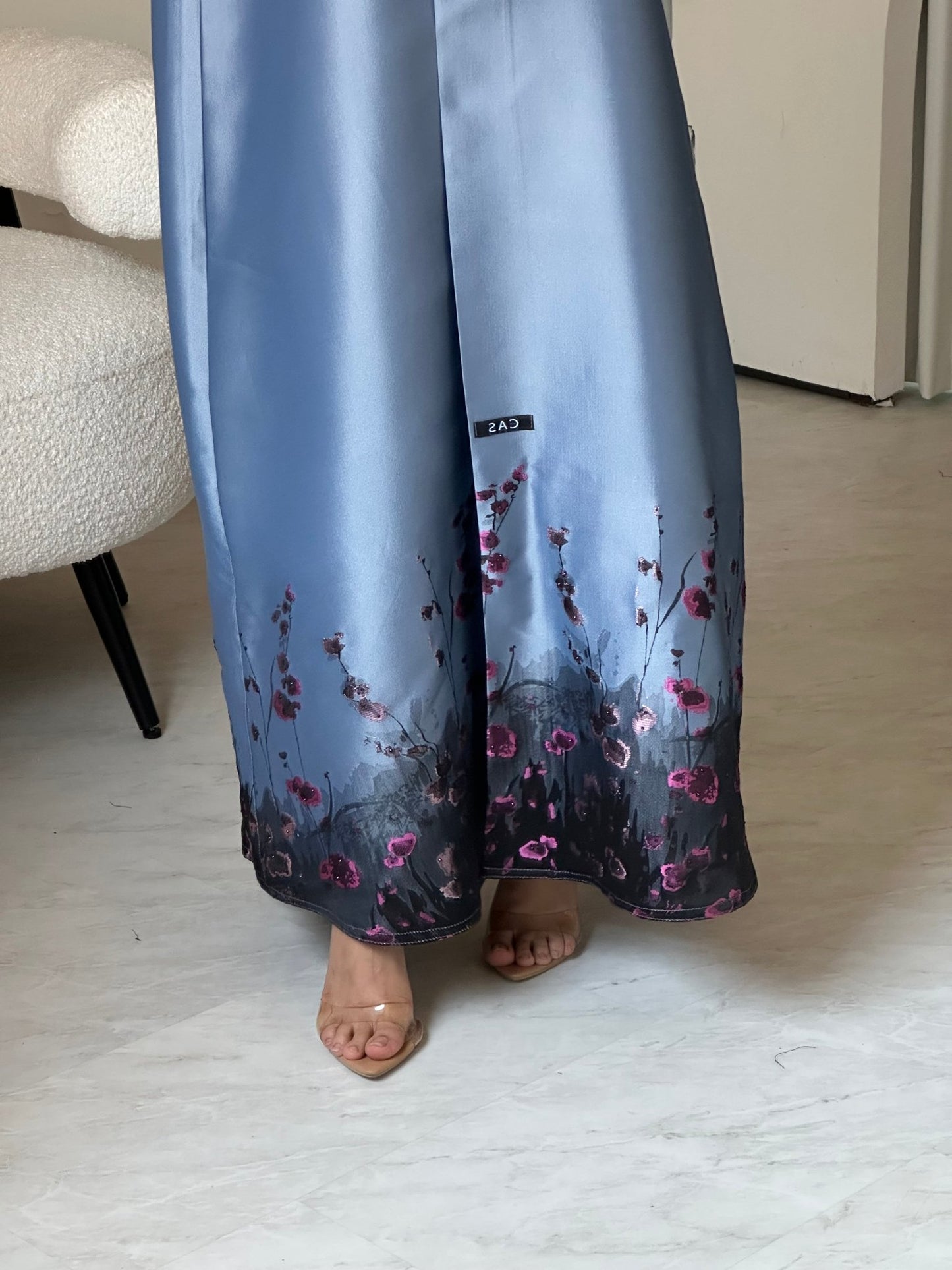 C 0823 - 03 Blue Floral Printed Abaya