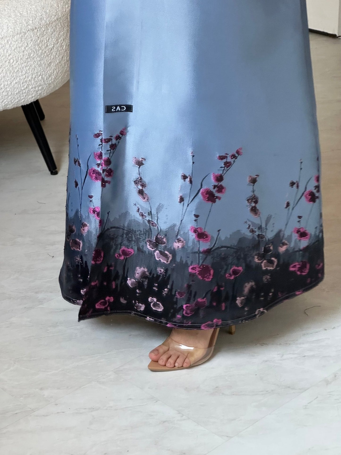 C 0823 - 03 Blue Floral Printed Abaya