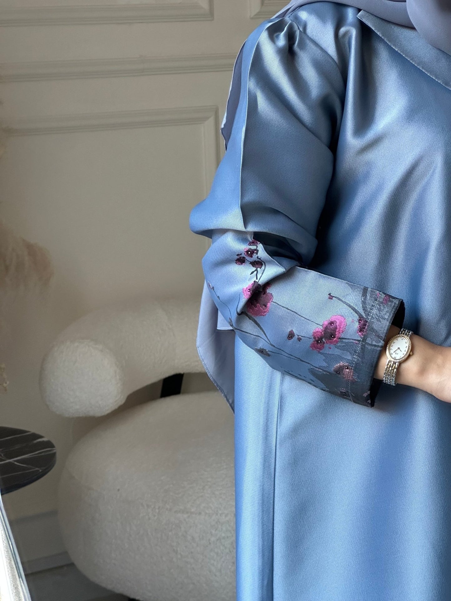 C 0823 - 03 Blue Floral Printed Abaya