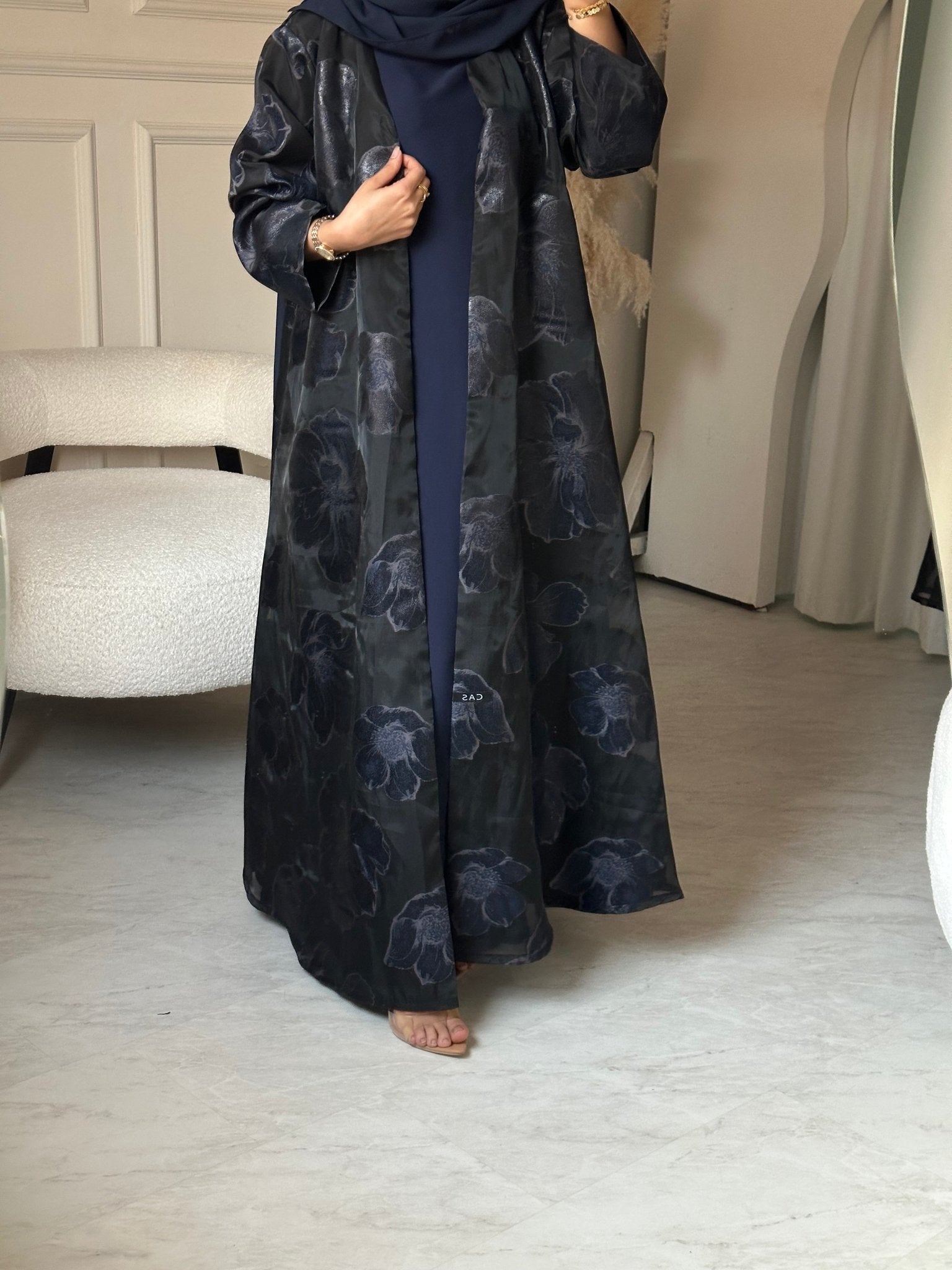 C 0824 - 01 Black Blue Floral Abaya
