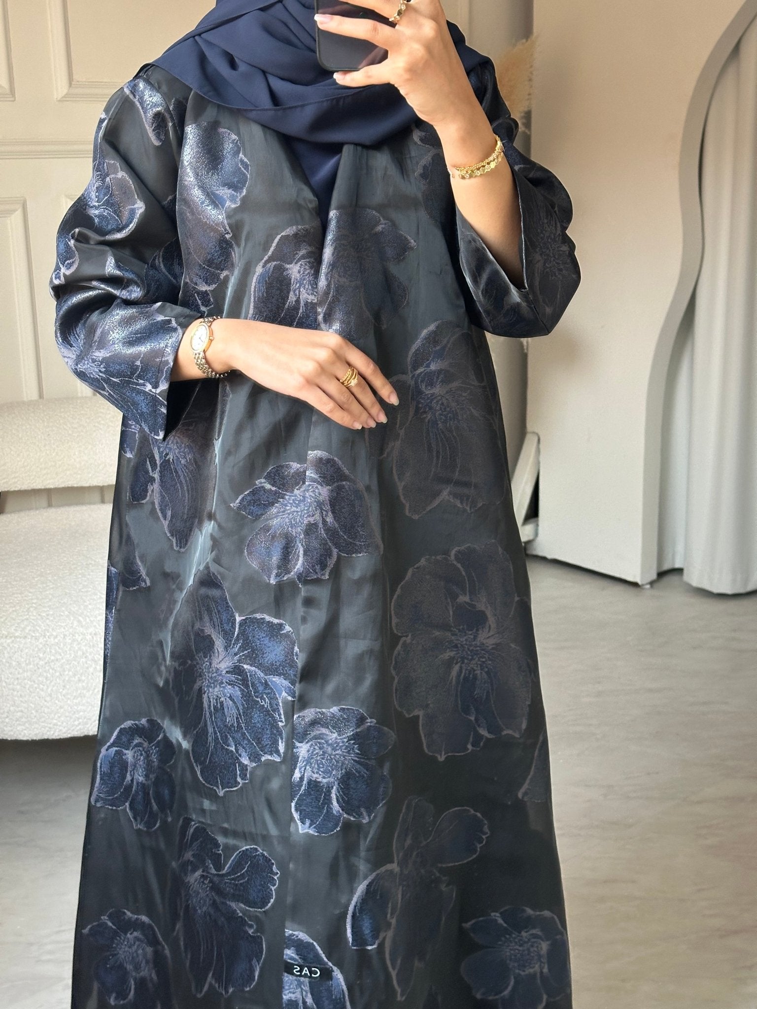 C 0824 - 01 Black Blue Floral Abaya
