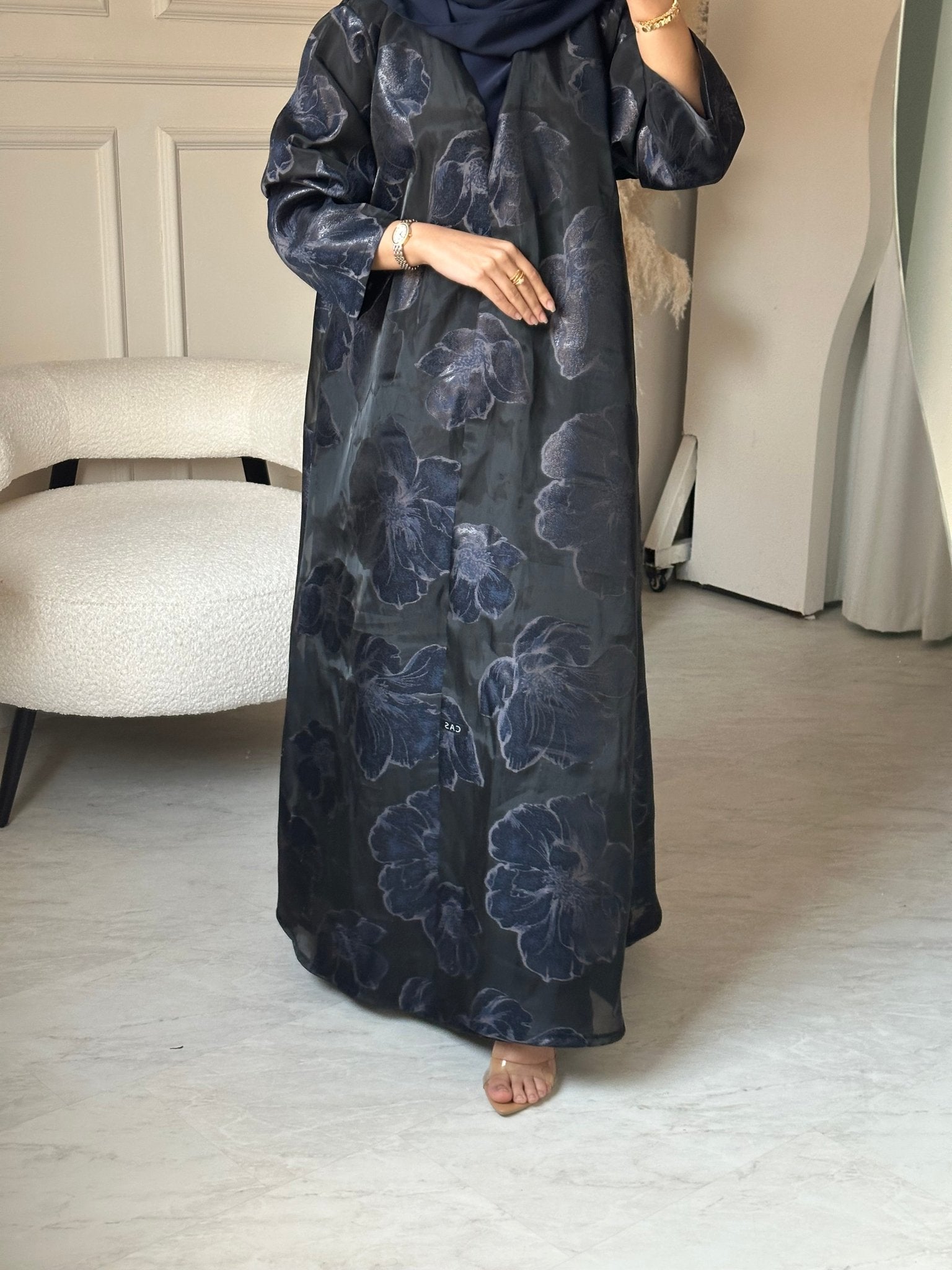 C 0824 - 01 Black Blue Floral Abaya