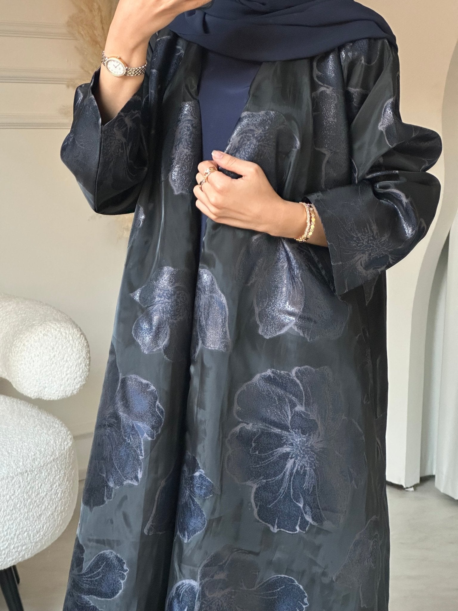 C 0824 - 01 Black Blue Floral Abaya