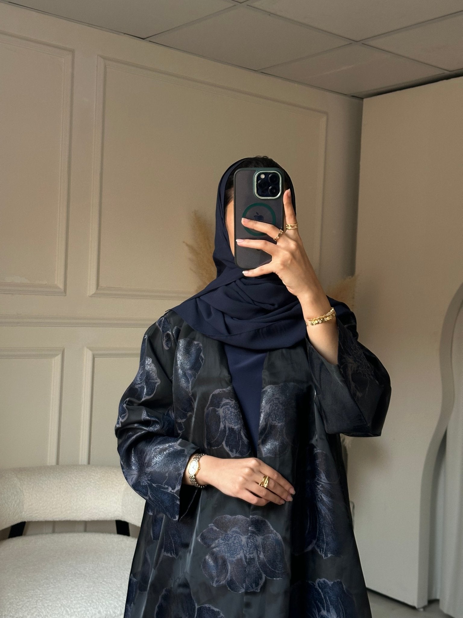 C 0824 - 01 Black Blue Floral Abaya