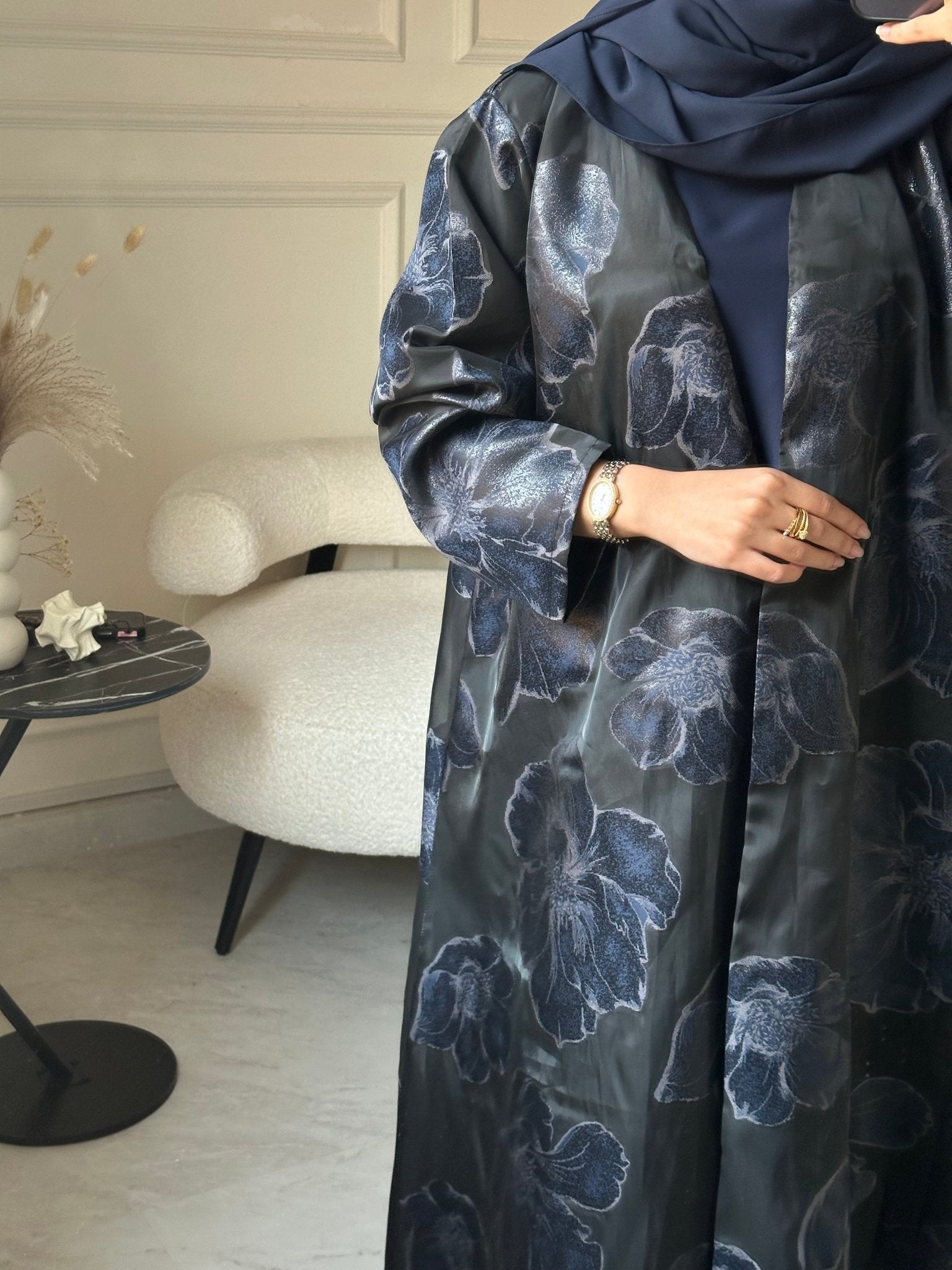 C 0824 - 01 Black Blue Floral Abaya