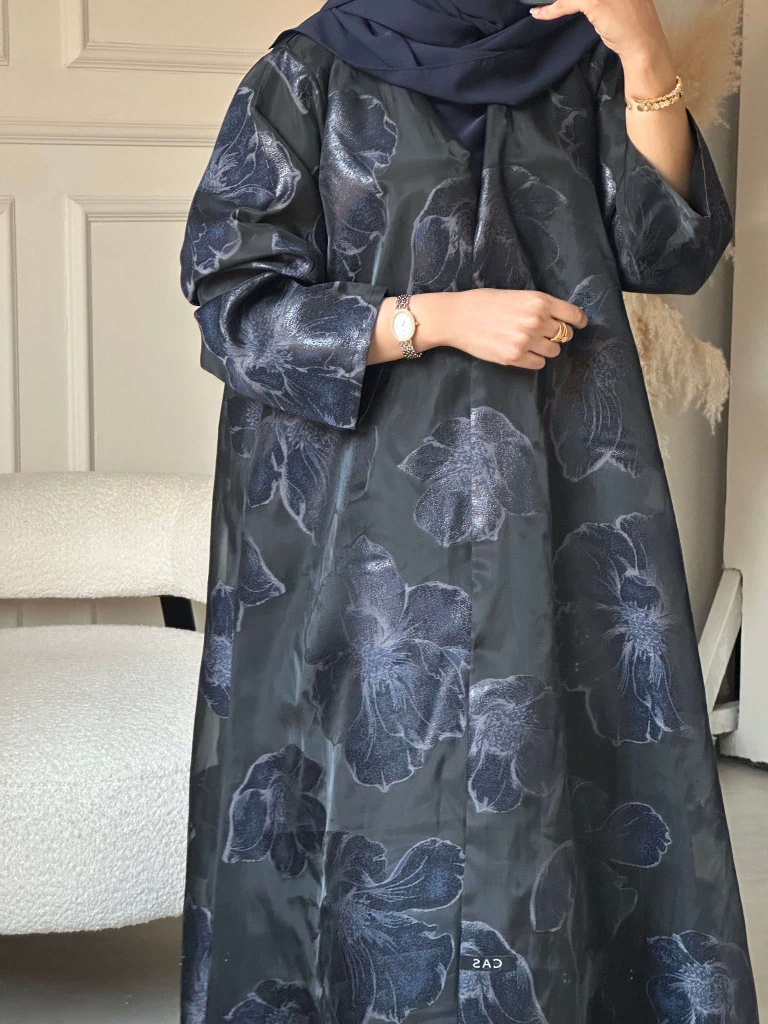 C 0824 - 01 Black Blue Floral Abaya