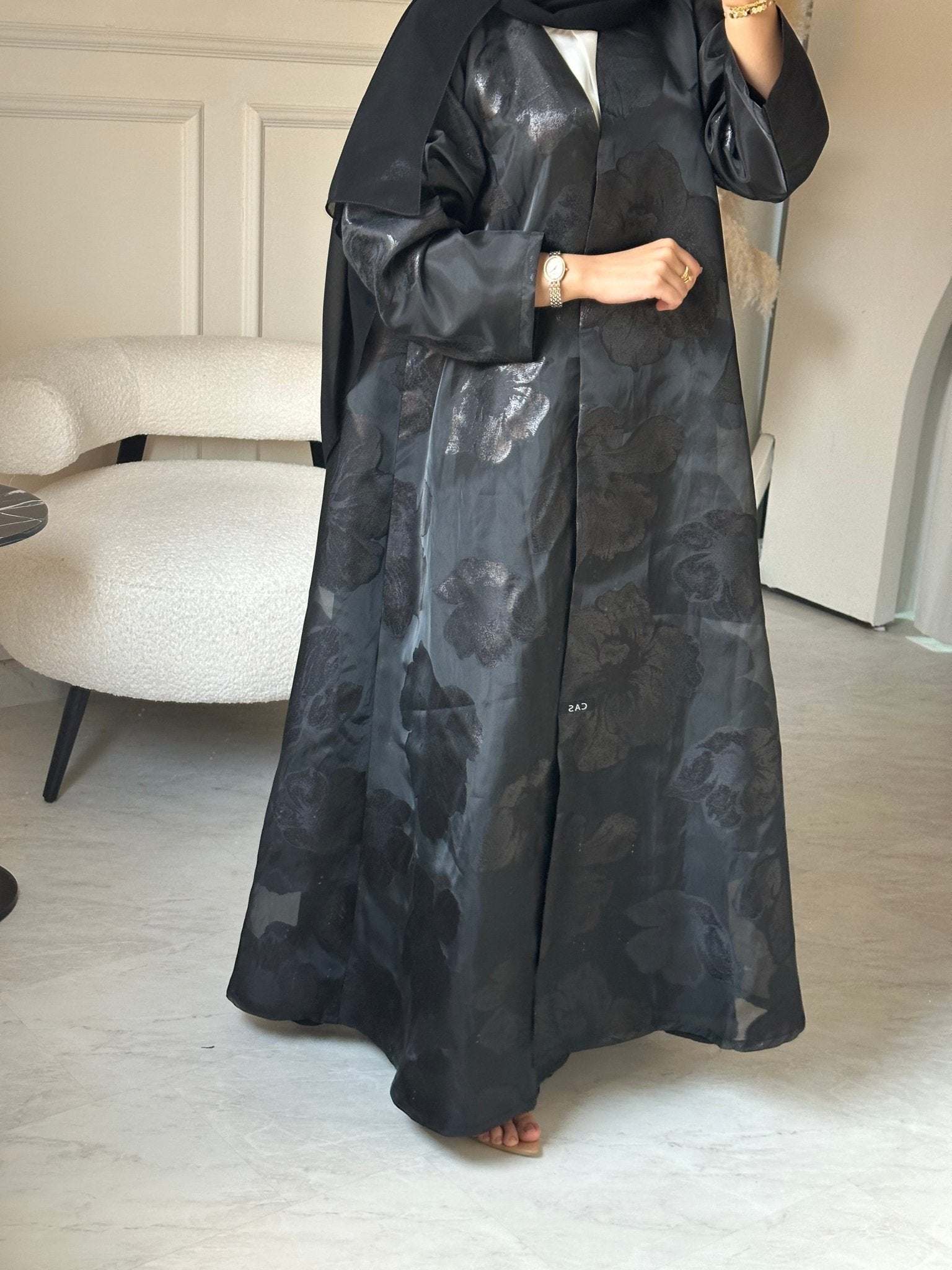 C 0824 - 02 Black Floral Abaya