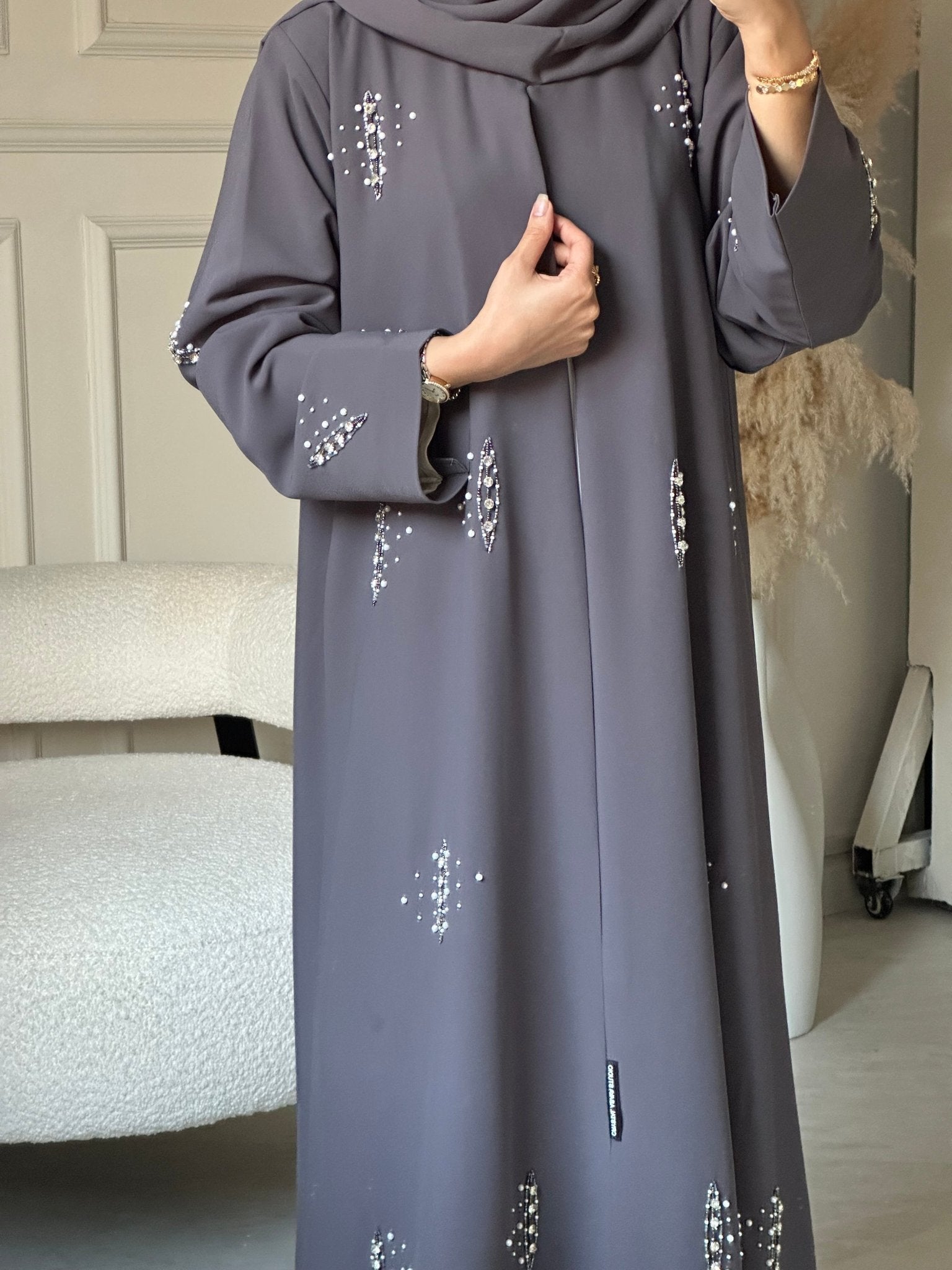 C 0827 Grey Beaded Abaya