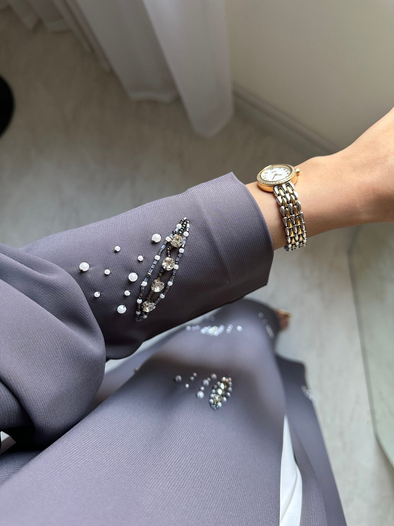 C 0827 Grey Beaded Abaya