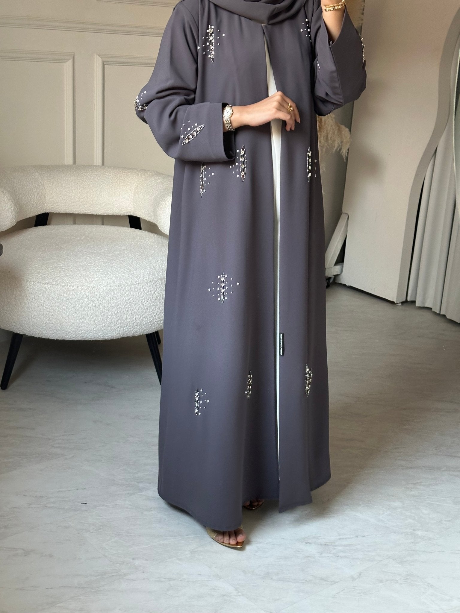 C 0827 Grey Beaded Abaya