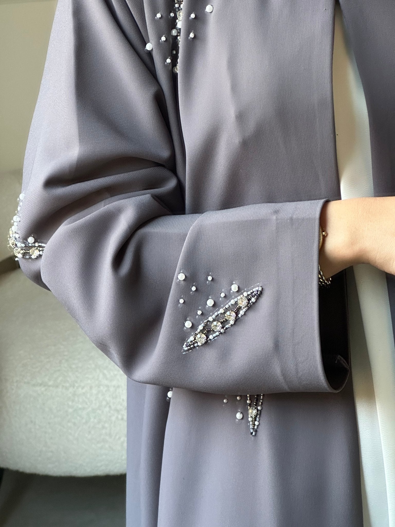 C 0827 Grey Beaded Abaya